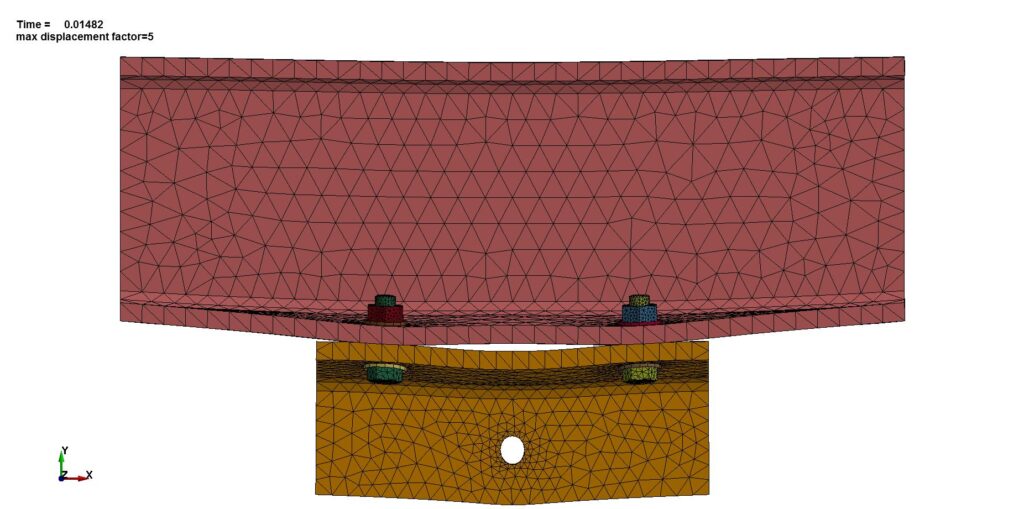 Side View: Bolted Connection Prying and Joint Separation (5x Magnification)